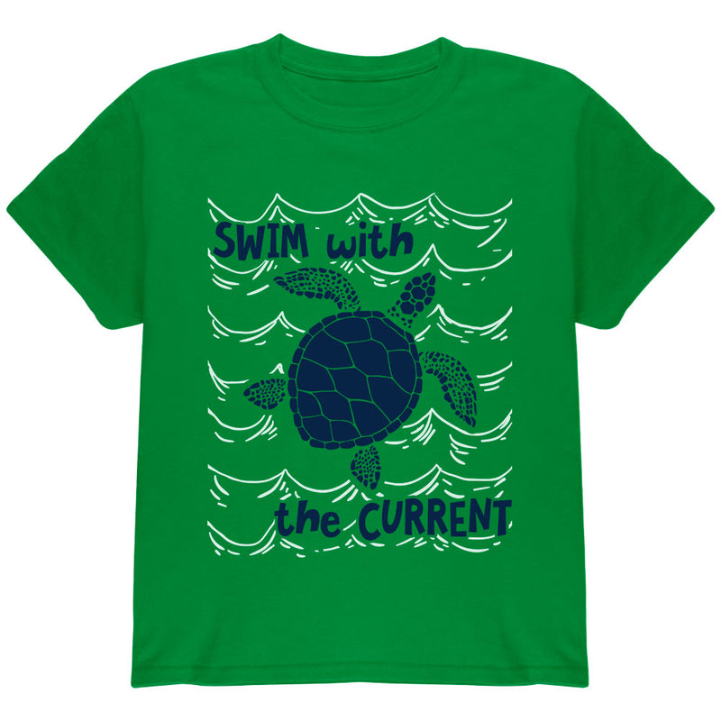 Sea Turtle Swim with the Current Youth T Shirt Youth T-Shirts Old Glory YLG Irish Green