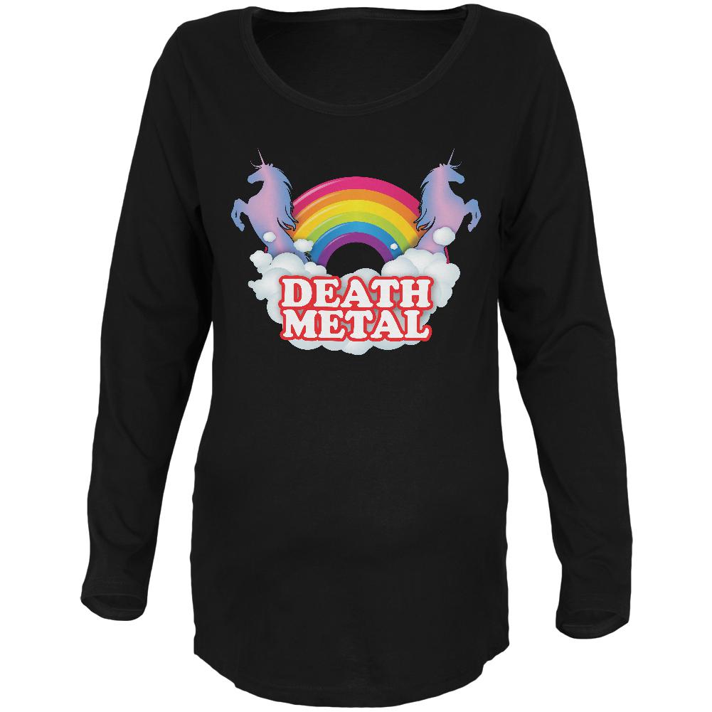 Death Metal Rainbow Unicorns Maternity Soft Long Sleeve T Shirt Maternity Long Sleeve T-Shirts Old Glory 2XL Black