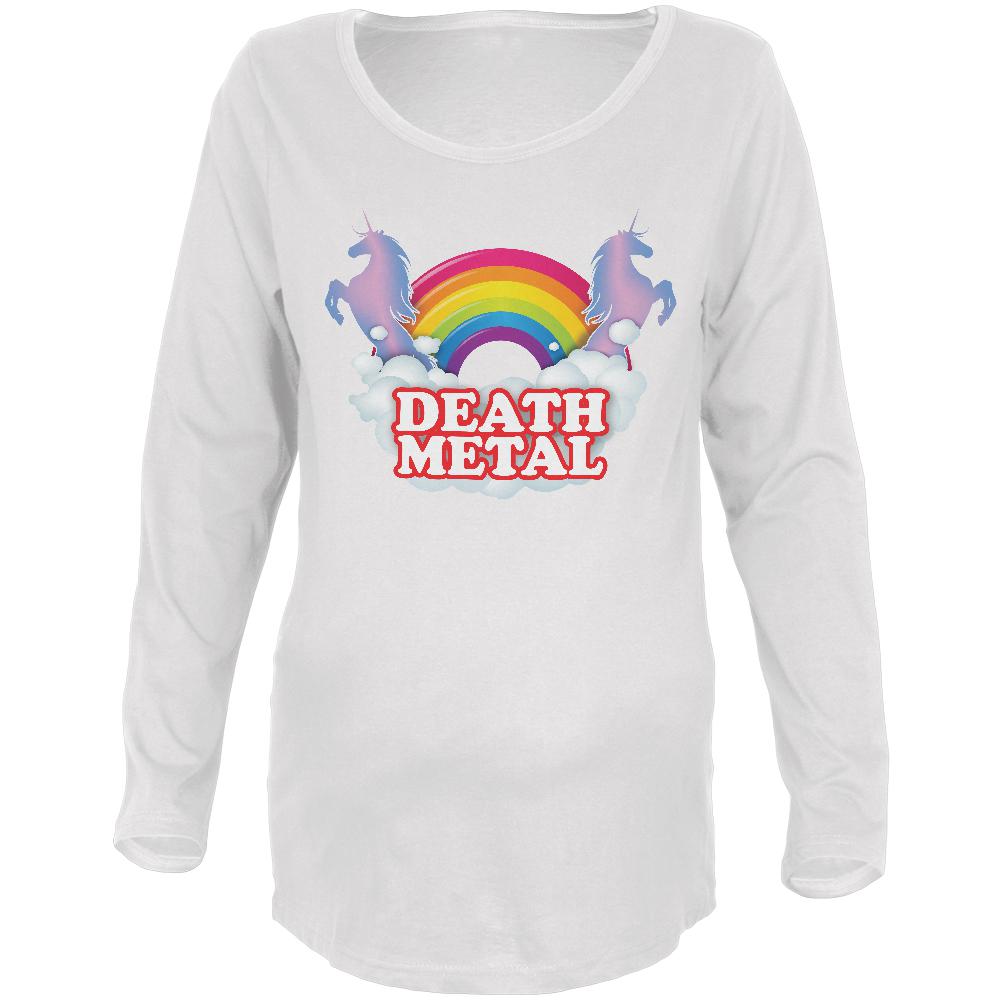 Death Metal Rainbow Unicorns Maternity Soft Long Sleeve T Shirt Maternity Long Sleeve T-Shirts Old Glory 2XL White