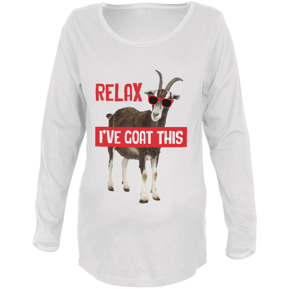 Relax I've Got Goat This Funny Maternity Soft Long Sleeve T Shirt Maternity Long Sleeve T-Shirts Old Glory 2XL White