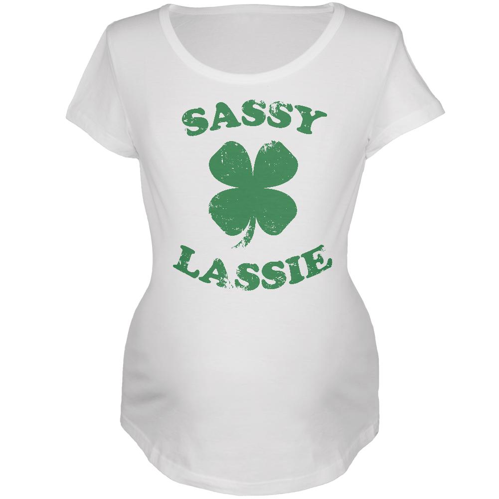 St Patricks Day Sassy Lassie Maternity Soft T Shirt Maternity T-Shirts Old Glory 2XL White