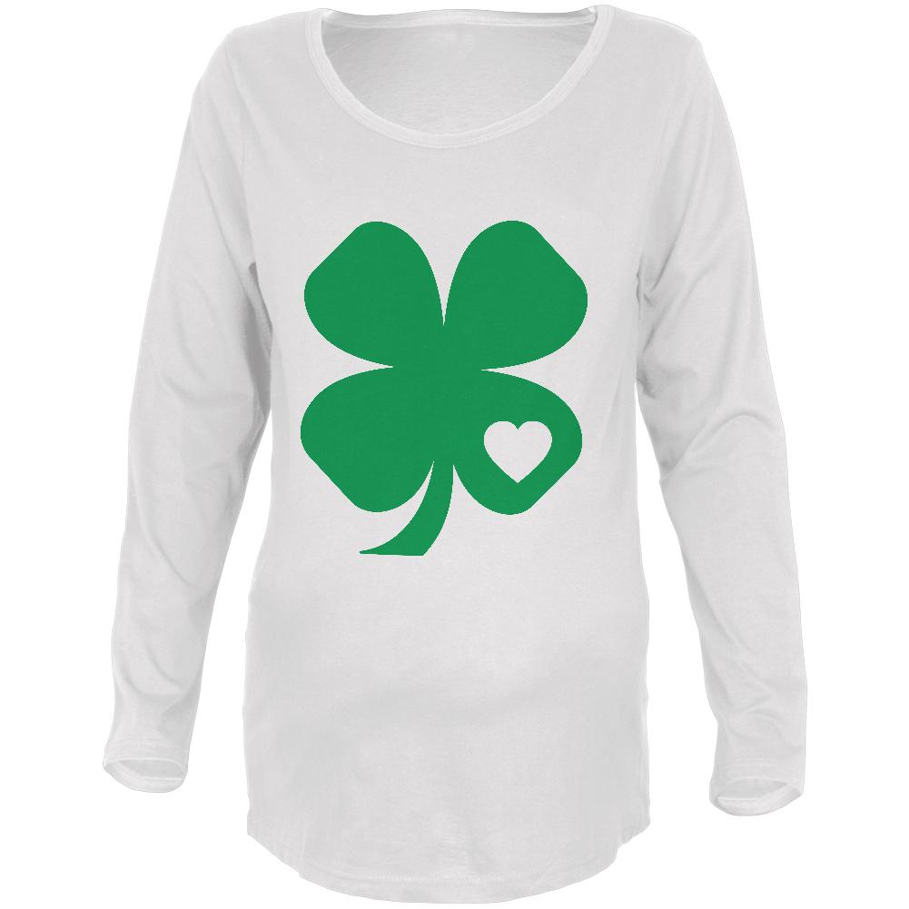 St Patricks Day Shamrock Heart Maternity Soft Long Sleeve T Shirt Maternity Long Sleeve T-Shirts Old Glory 2XL White