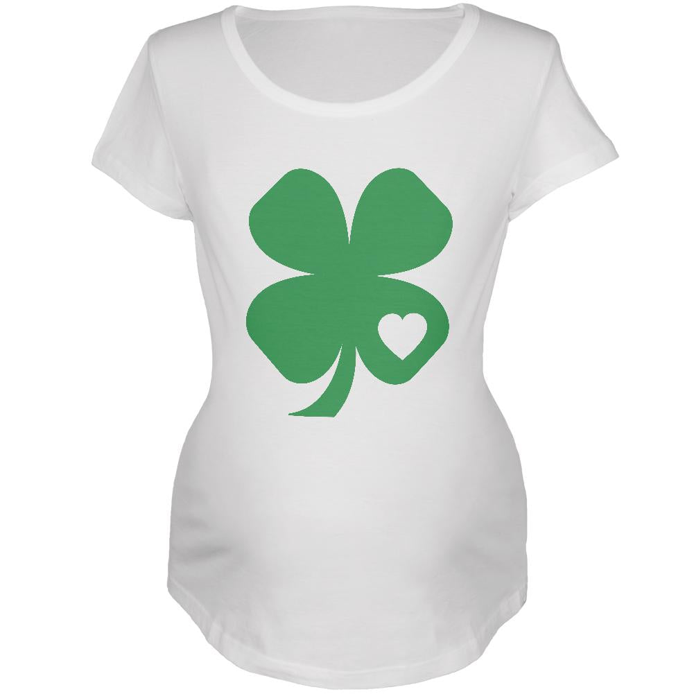 St Patricks Day Shamrock Heart Maternity Soft T Shirt Maternity T-Shirts Old Glory 2XL White