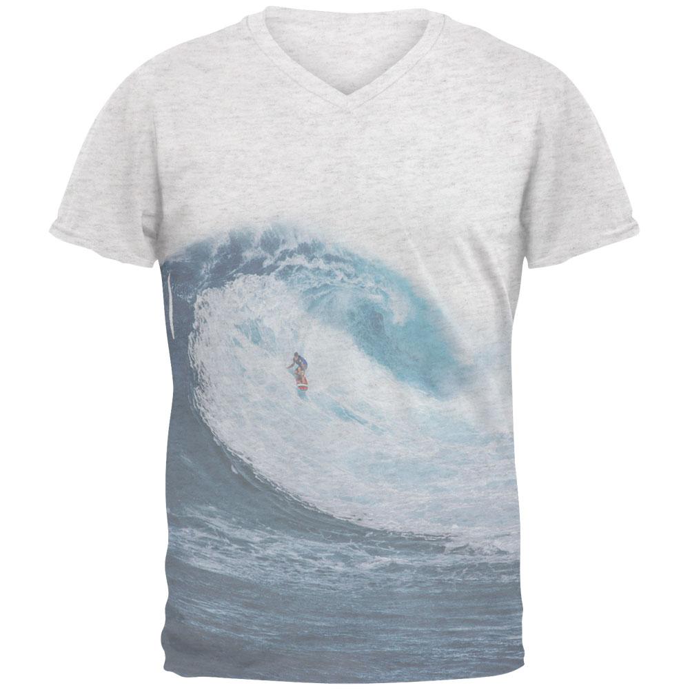 Summer Sun Surfer Pipeline Mens Soft V-Neck T Shirt Men's T-Shirts Old Glory 2XL White