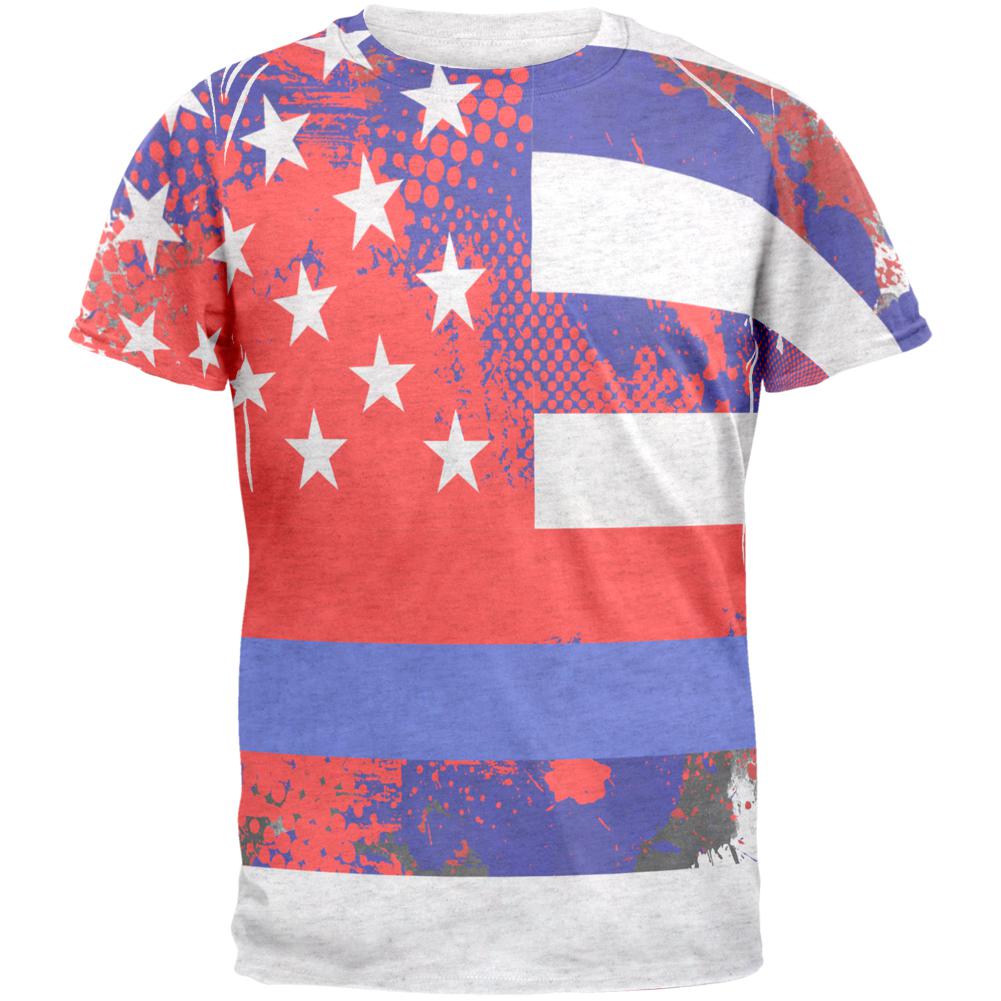 Thin Blue Line Police Lives Matter Distressed Splatter Mens T Shirt Men's T-Shirts Old Glory SM Heather White