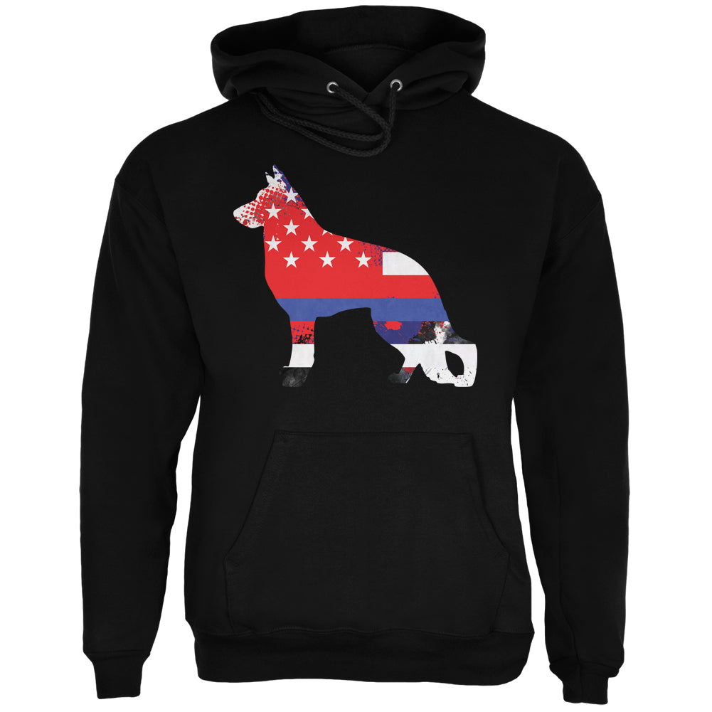 K9 German Shepherd Thin Blue Line Distressed Splatter Mens Hoodie Men's Hoodies Old Glory 2XL Black