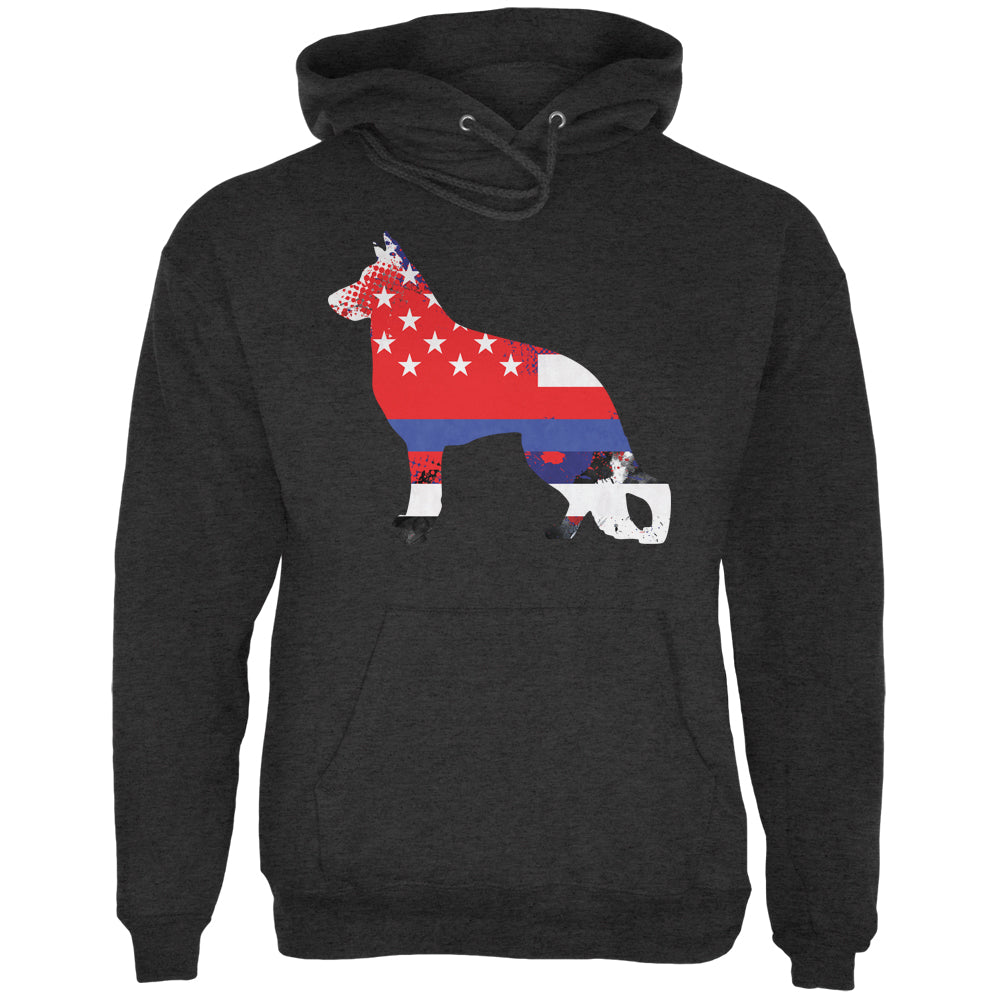 K9 German Shepherd Thin Blue Line Distressed Splatter Mens Hoodie Men's Hoodies Old Glory 2XL Deep Heather