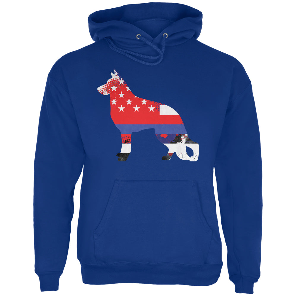 K9 German Shepherd Thin Blue Line Distressed Splatter Mens Hoodie Men's Hoodies Old Glory 2XL Royal