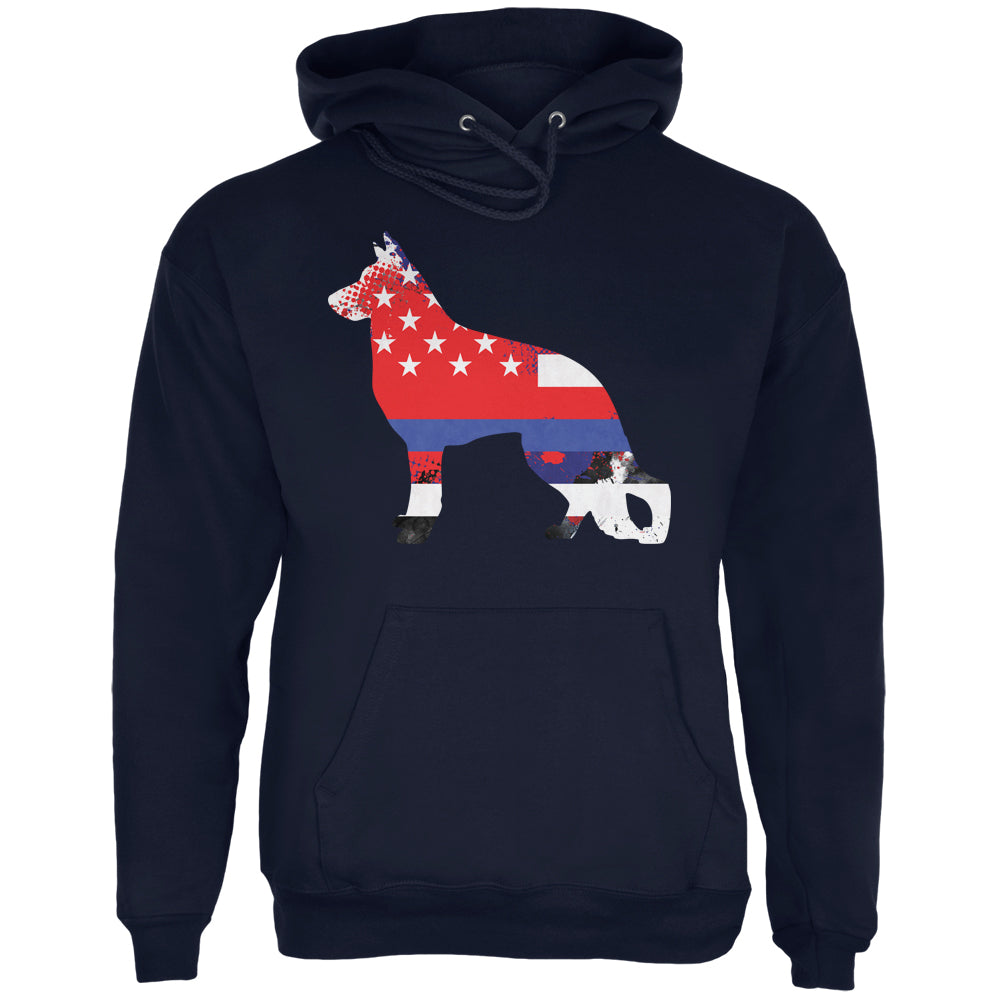 K9 German Shepherd Thin Blue Line Distressed Splatter Mens Hoodie Men's Hoodies Old Glory 2XL Navy