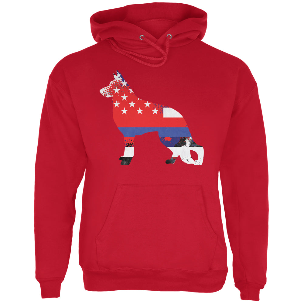 K9 German Shepherd Thin Blue Line Distressed Splatter Mens Hoodie Men's Hoodies Old Glory 2XL Red