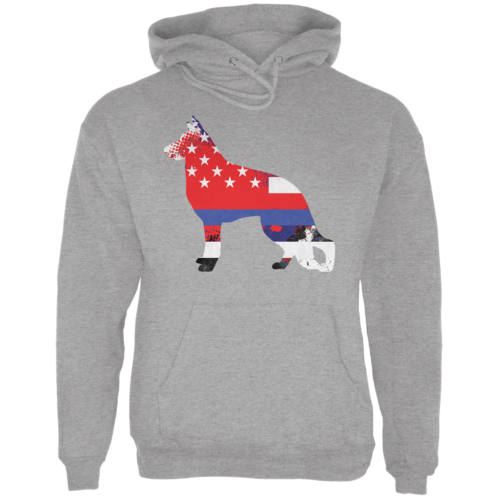 K9 German Shepherd Thin Blue Line Distressed Splatter Mens Hoodie Men's Hoodies Old Glory 2XL Heather Grey