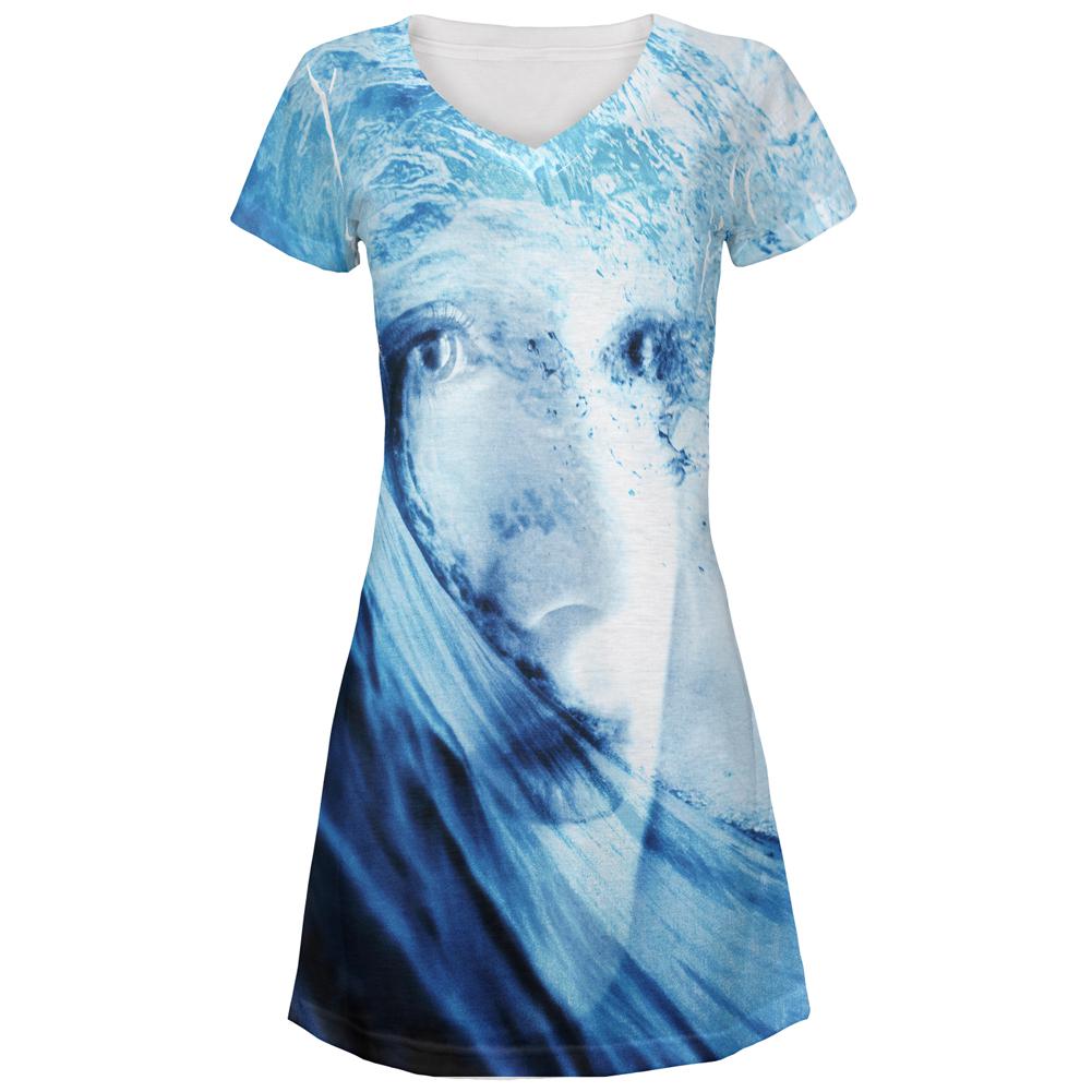 Beware The Siren Song Of Sadness All Over Juniors Beach Cover-Up Dress Juniors Dresses Old Glory MD Multi