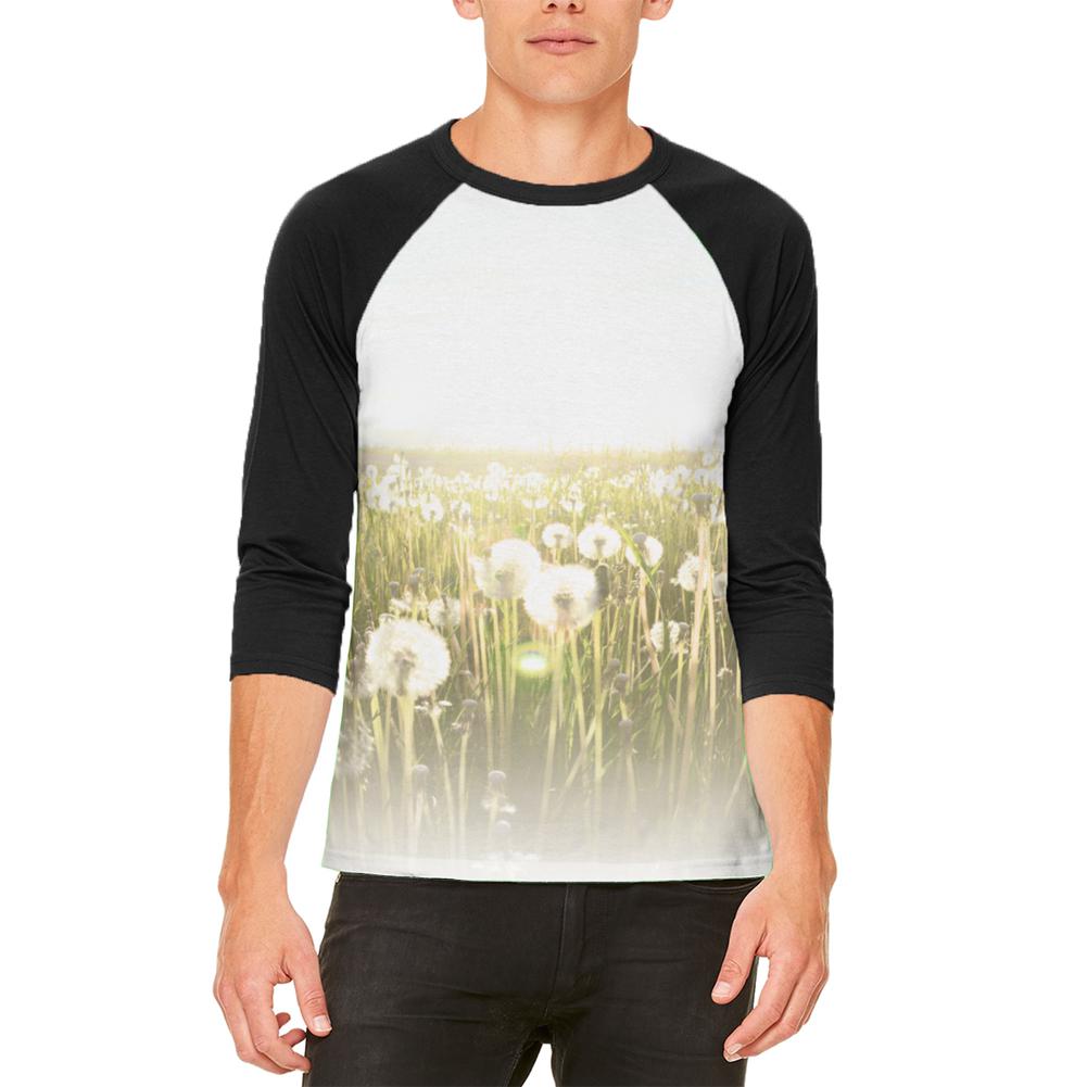 Field Of Wishes Dandelions Mens Raglan T Shirt Men's T-Shirts Old Glory 2XL White-Black