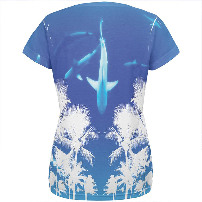Summer Shark Beach Party All Over Womens T Shirt Women's T-Shirts Old Glory