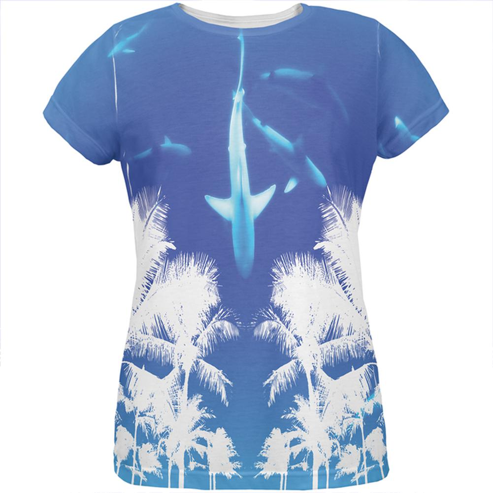 Summer Shark Beach Party All Over Womens T Shirt Women's T-Shirts Old Glory 2XL Multi