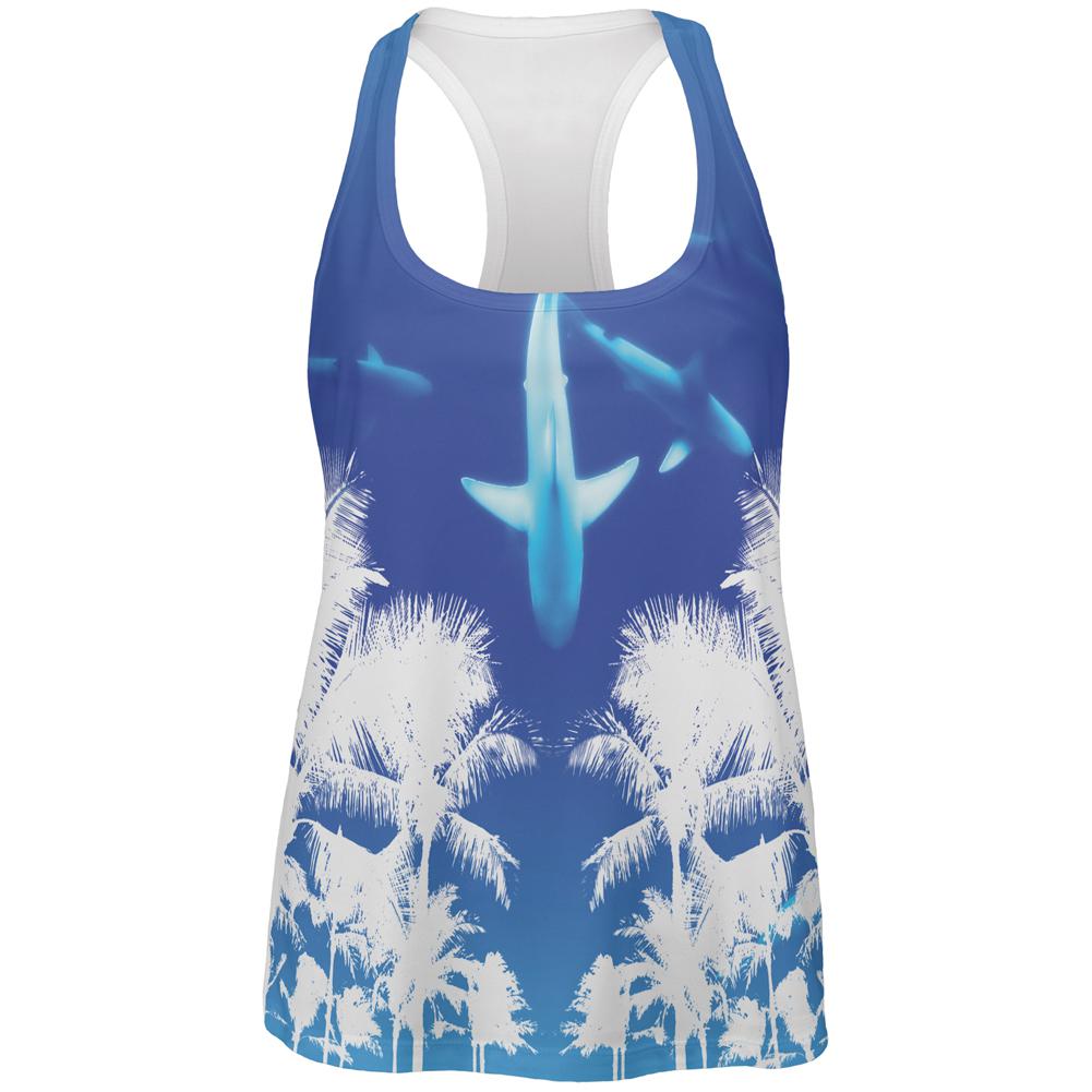 Summer Shark Beach Party All Over Womens Work Out Tank Top Women's Tank Tops Old Glory 2XL Multi