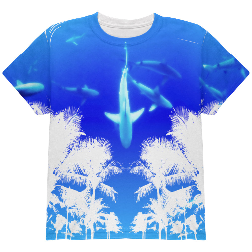 Summer Shark Beach Party All Over Youth T Shirt Youth T-Shirts Old Glory YLG Multi
