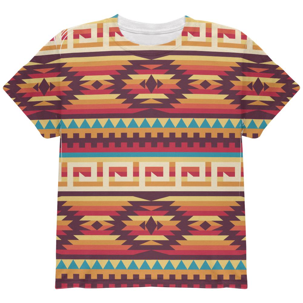 Red Native American Pattern All Over Youth T Shirt Youth T-Shirts Old Glory LG Multi