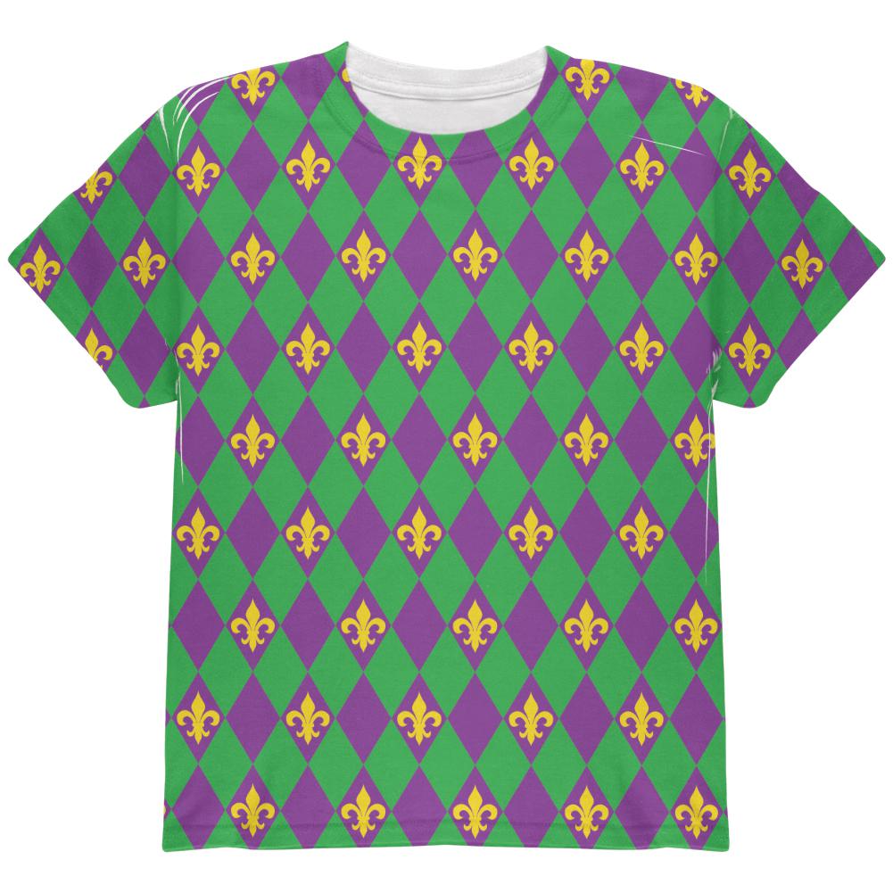 Mardi Gras Fleur De Lis All Over Youth T Shirt Youth T-Shirts Old Glory LG Multi