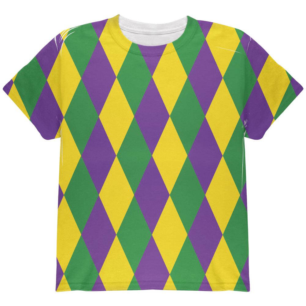 Mardi Gras Jester Costume All Over Youth T Shirt Youth T-Shirts Old Glory LG Multi