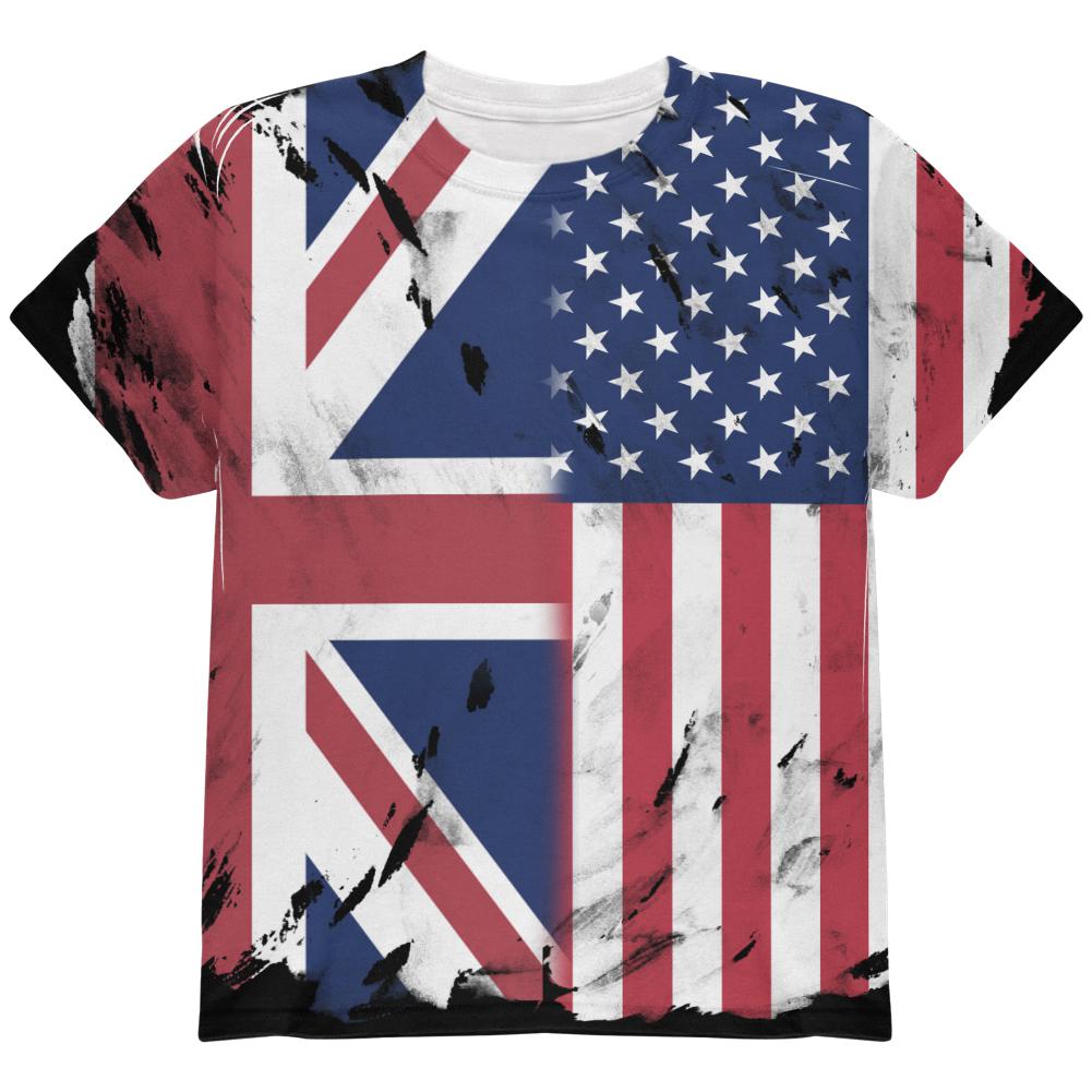 British UK American USA Flag All Over Youth T Shirt Youth T-Shirts Old Glory LG Multi