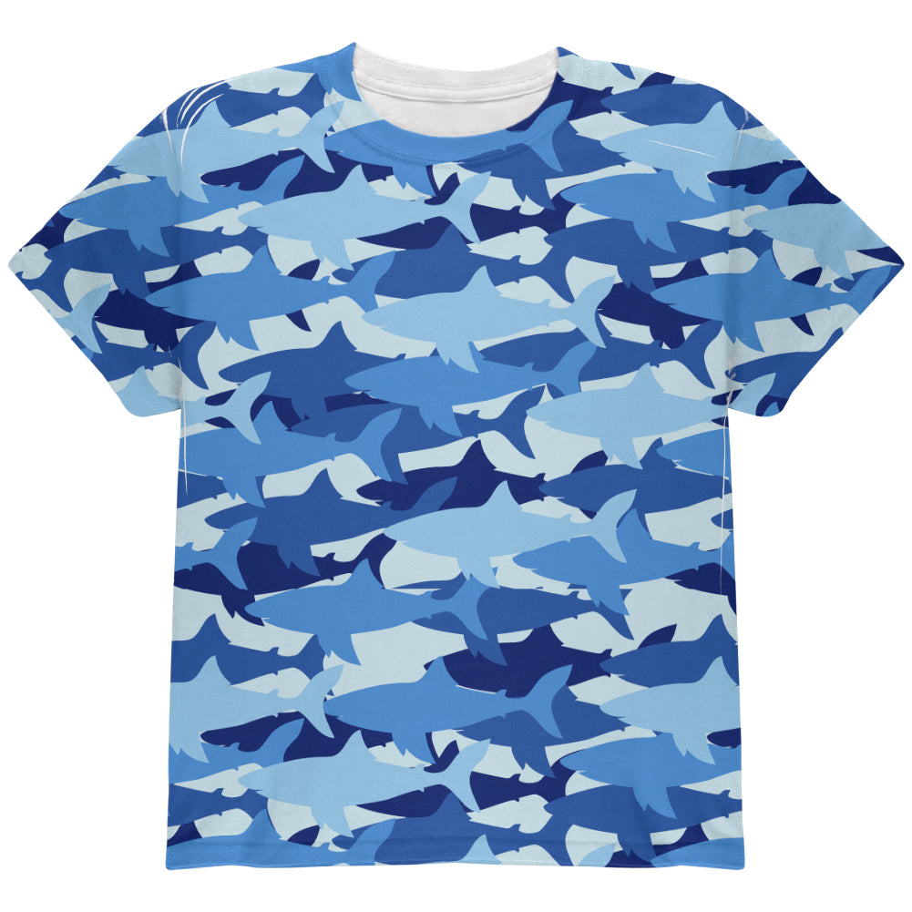 Great White Shark Camo All Over Youth T Shirt Youth T-Shirts Old Glory YLG Multi