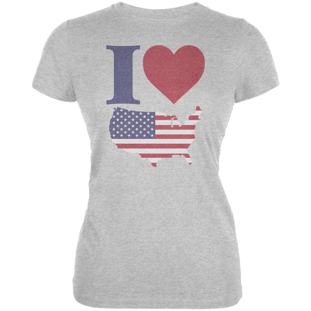 July 4th I Heart Love America Halftone Juniors Soft T Shirt Juniors T-Shirts Old Glory 2XL Heather