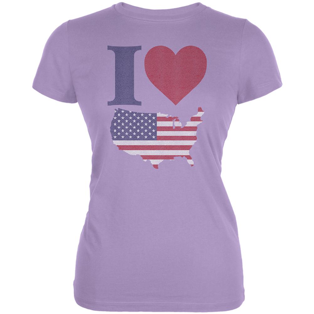 July 4th I Heart Love America Halftone Juniors Soft T Shirt Juniors T-Shirts Old Glory LG Lavender