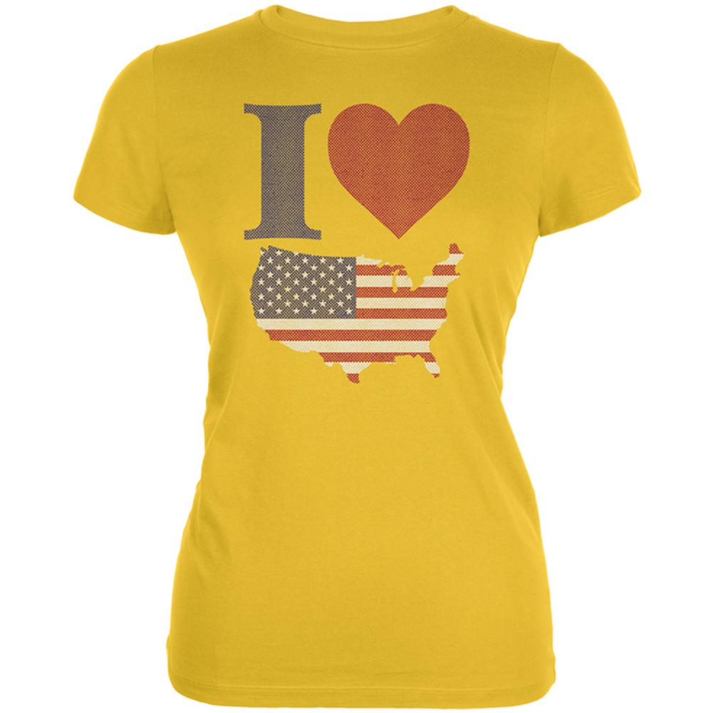 July 4th I Heart Love America Halftone Juniors Soft T Shirt Juniors T-Shirts Old Glory LG Sunshine