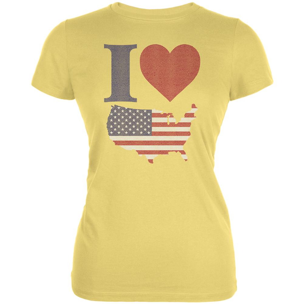 July 4th I Heart Love America Halftone Juniors Soft T Shirt Juniors T-Shirts Old Glory LG Yellow