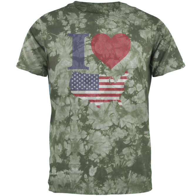 4th of July I Heart Love America Halftone Mens T Shirt Men's T-Shirts Old Glory 2XL Crackle Moss Tie Dye