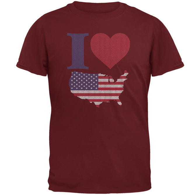 4th of July I Heart Love America Halftone Mens T Shirt Men's T-Shirts Old Glory 2XL Garnet Red