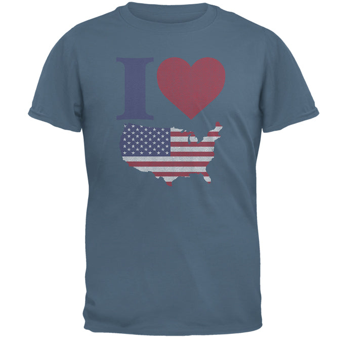 4th of July I Heart Love America Halftone Mens T Shirt Men's T-Shirts Old Glory 2XL Indigo Blue