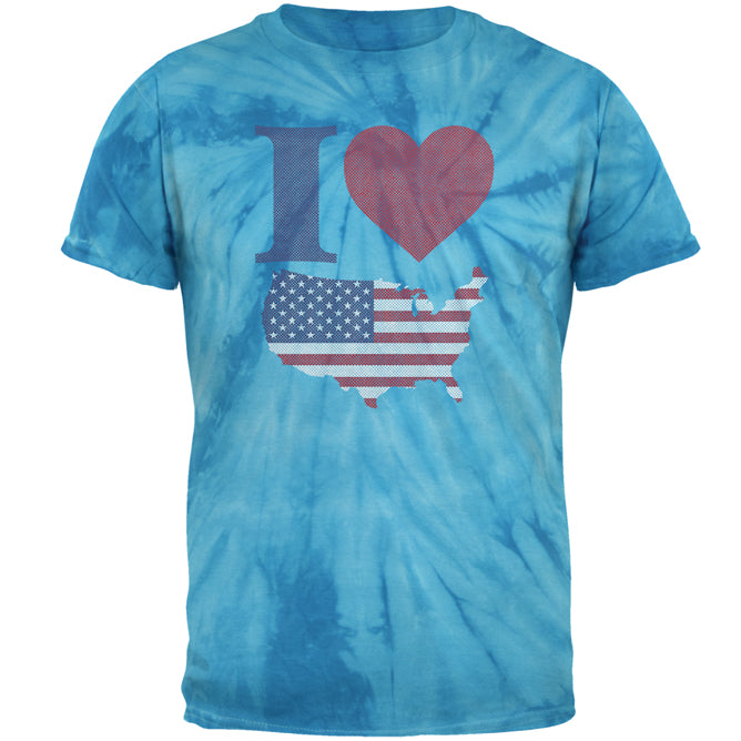 4th of July I Heart Love America Halftone Mens T Shirt Men's T-Shirts Old Glory 2XL Pinwheel Blue Tie Dye