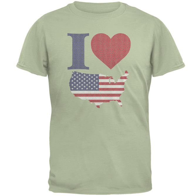 4th of July I Heart Love America Halftone Mens T Shirt Men's T-Shirts Old Glory MD Serene Green