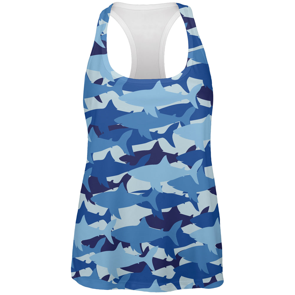 Great White Shark Camo All Over Womens Work Out Tank Top Women's Tank Tops Old Glory 2XL Multi