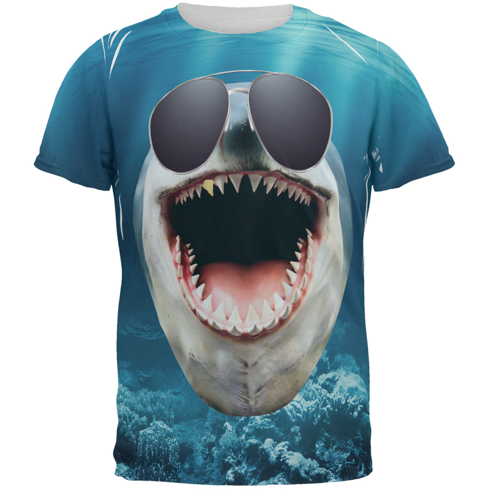 Big Goofy Shark In Sunglasses All Over Mens T Shirt Men's T-Shirts Old Glory 2XL Multi