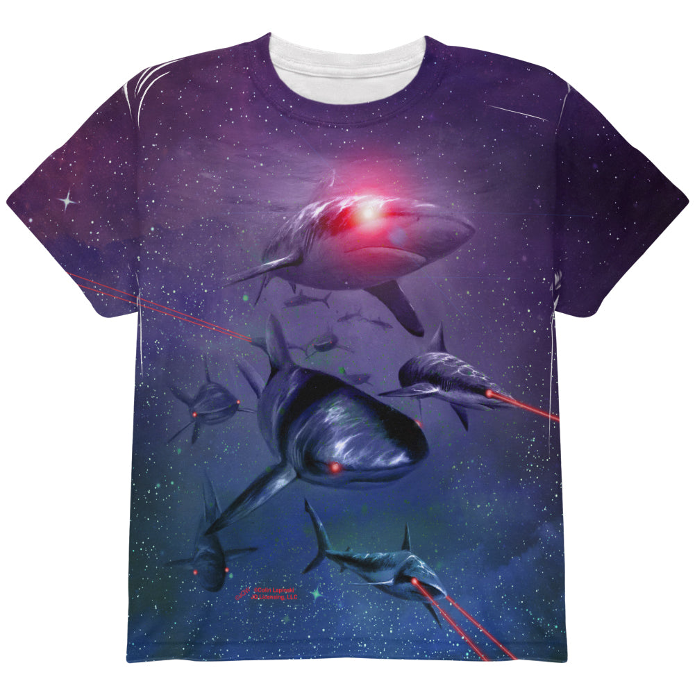 Laser Sharks In Space Galaxy All Over Youth T Shirt Youth T-Shirts Old Glory YLG Multi