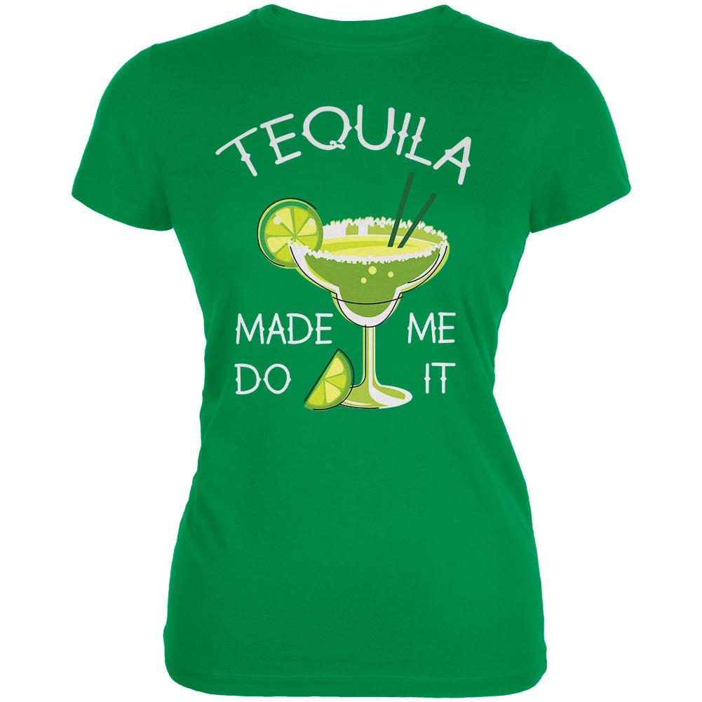 Cinco de Mayo Tequila Made Me Do It Juniors Soft T Shirt Juniors T-Shirts Old Glory 2XL Kelly Green
