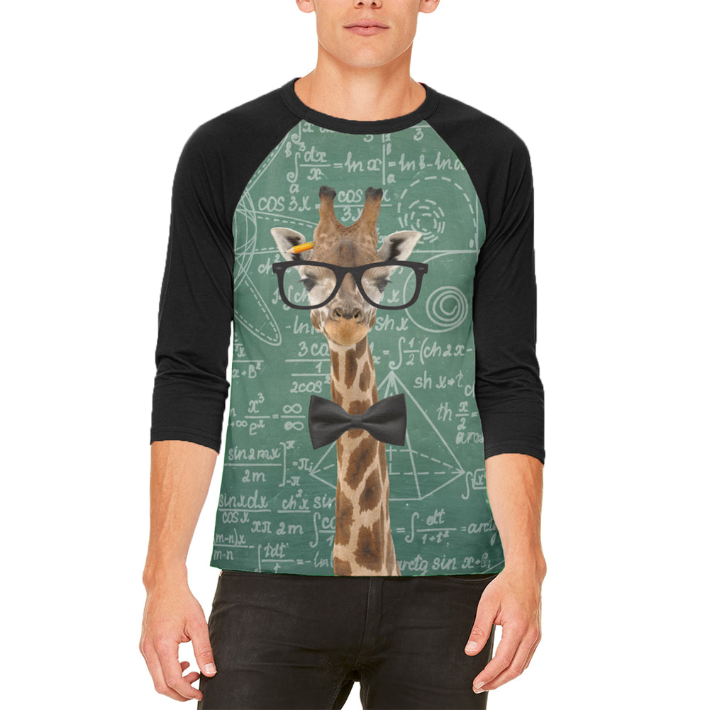 Giraffe Geek Math Formulas Mens Raglan T Shirt Men's T-Shirts Old Glory LG White-Black