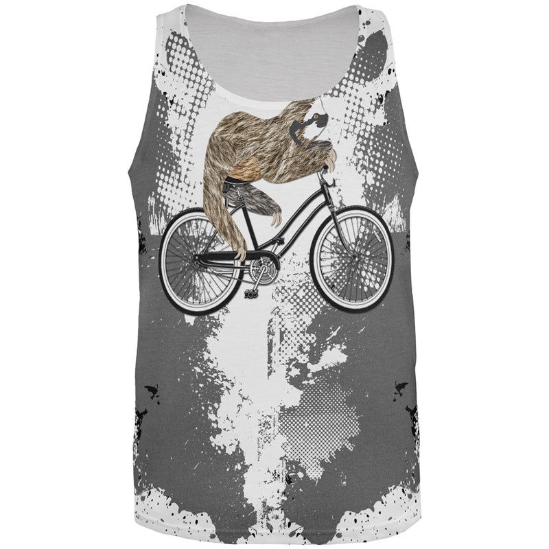Bicycle Sloth Funny Grunge Splatter All Over Mens Tank Top Men's Tank Tops Old Glory 2XL Multi