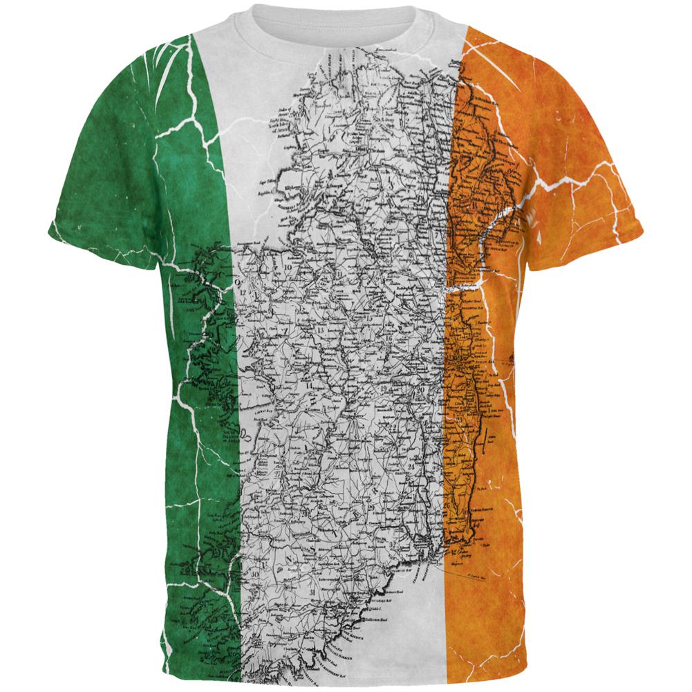 St Patrick's Day Vintage Irish Map Flag Distressed All Over Mens T Shirt Men's T-Shirts Old Glory 2XL Multi