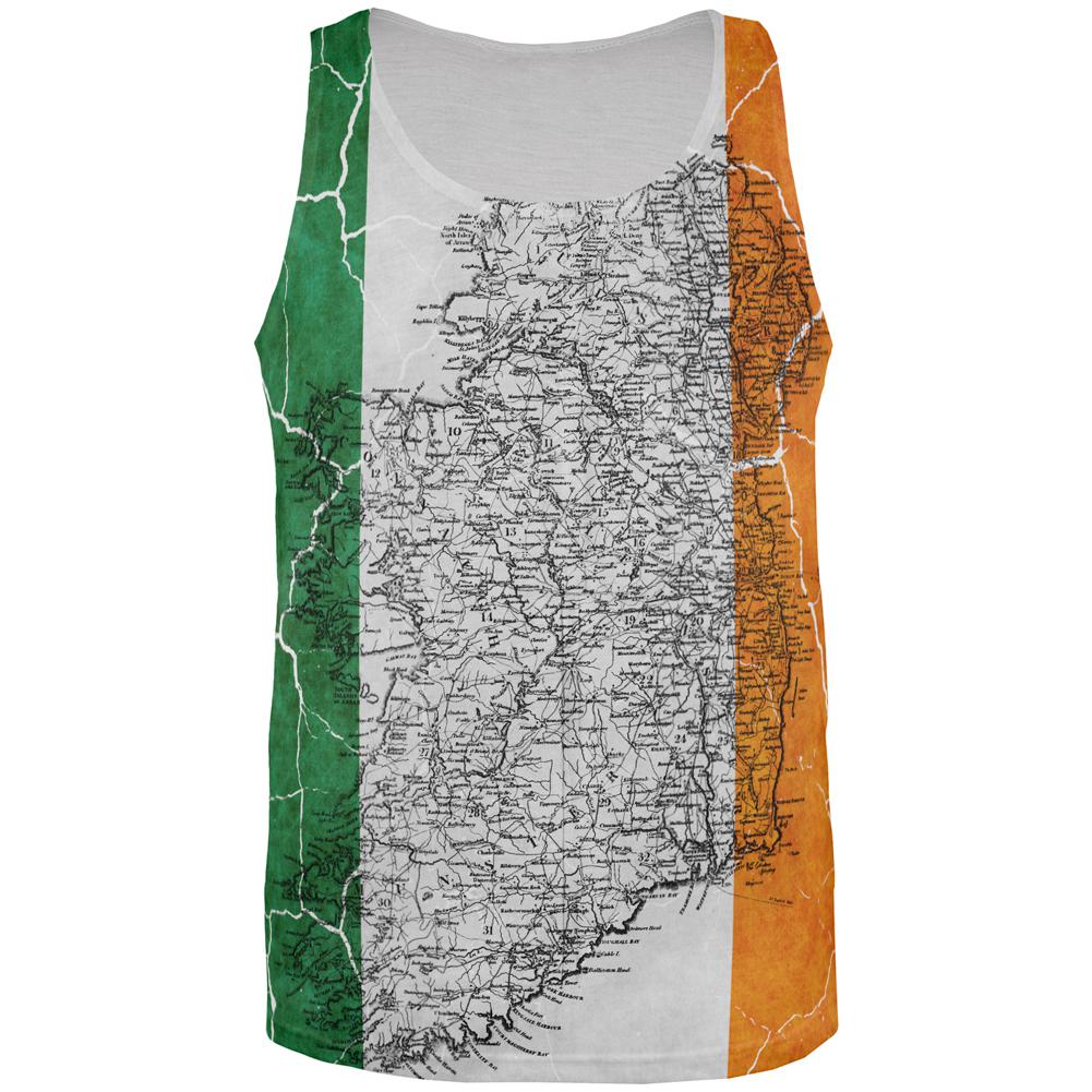 St Patrick's Day Vintage Irish Map Flag Distressed All Over Mens Tank Top Men's Tank Tops Old Glory 2XL Multi