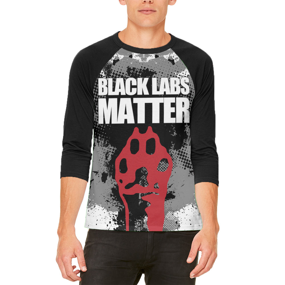 Black Labs Matter Funny Splatter Mens Raglan T Shirt Men's T-Shirts Old Glory LG White