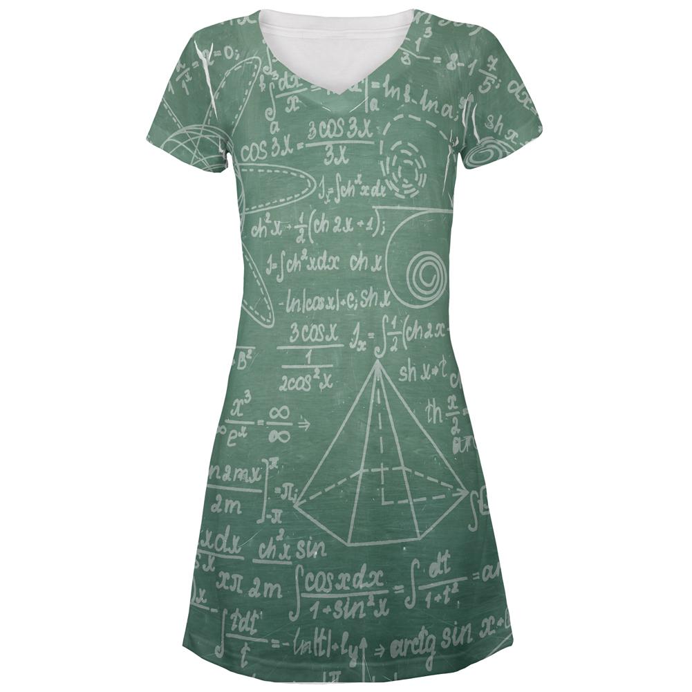 Math Geek Formulas Chalkboard All Over Juniors Beach Cover-Up Dress Juniors Dresses Old Glory MD Multi
