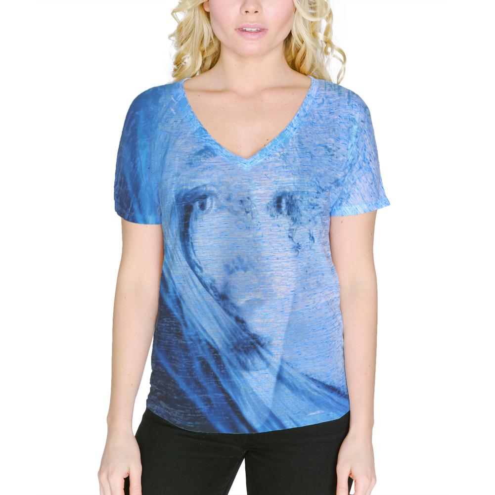 Beware The Siren Song Of Sadness Women's Slouchy V-Neck T Shirt Women's T-Shirts Old Glory 2XL Blue Marble