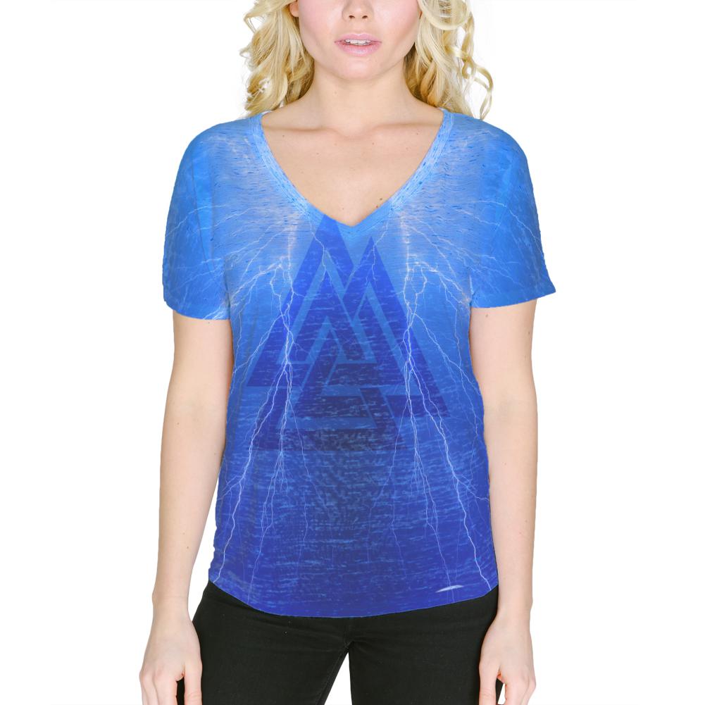 Odin's Son Viking Storm Women's Slouchy V-Neck T Shirt Women's T-Shirts Old Glory 2XL Blue Marble