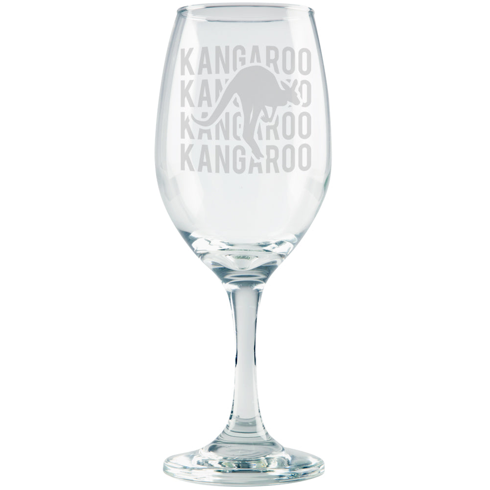 Kangaroo Stack Repeat Etched White Wine Glass Wine Glasses Old Glory OS Clear Glass