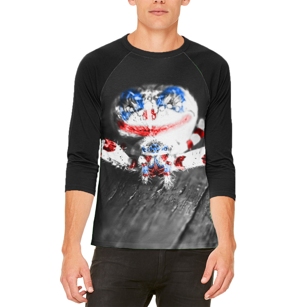 Patriotic Killer Clown Spider Of Halloween Mens Raglan T Shirt Men's T-Shirts Old Glory LG White-Black