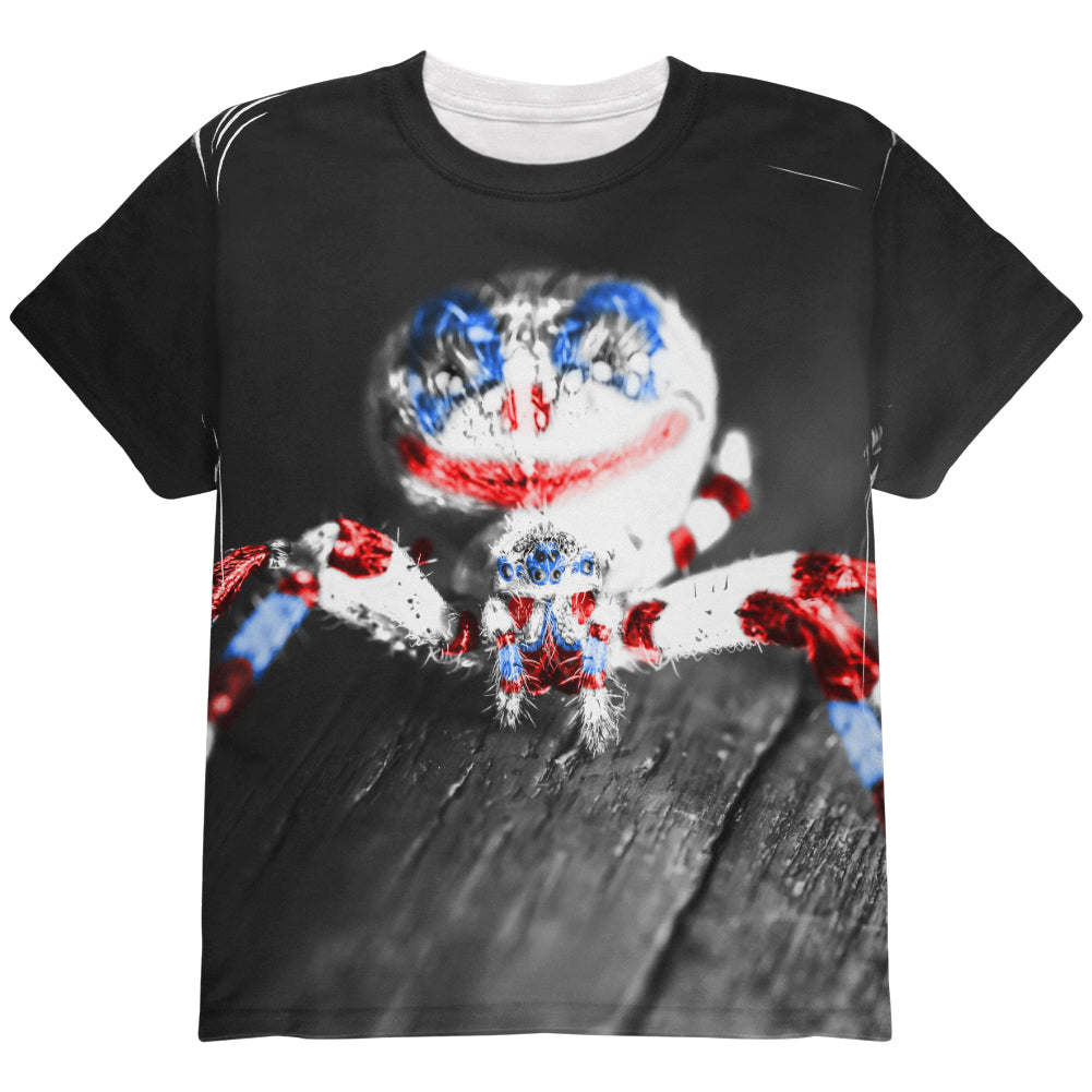 Patriotic Killer Clown Spider Of Halloween All Over Youth T Shirt Youth T-Shirts Old Glory YLG Multi